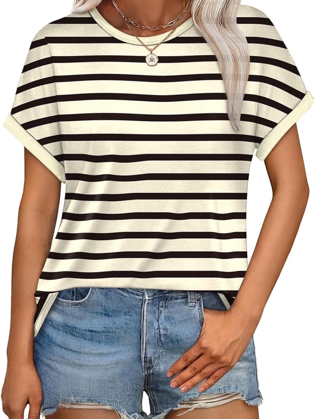 Amazon Striped Short Sleeve Tee in Cream & Black